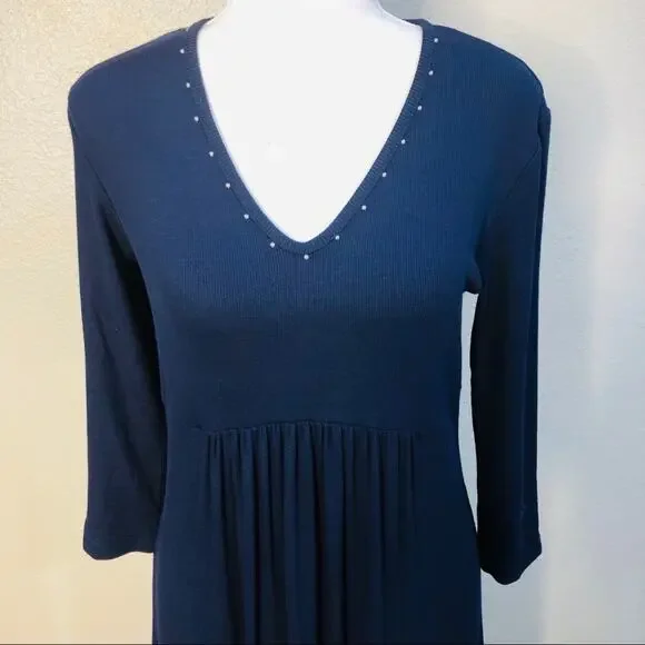 St. John Kelly Gray Grayse Navy Jersey Studded V Neck Maxi Dress S - Picture 7 of 8